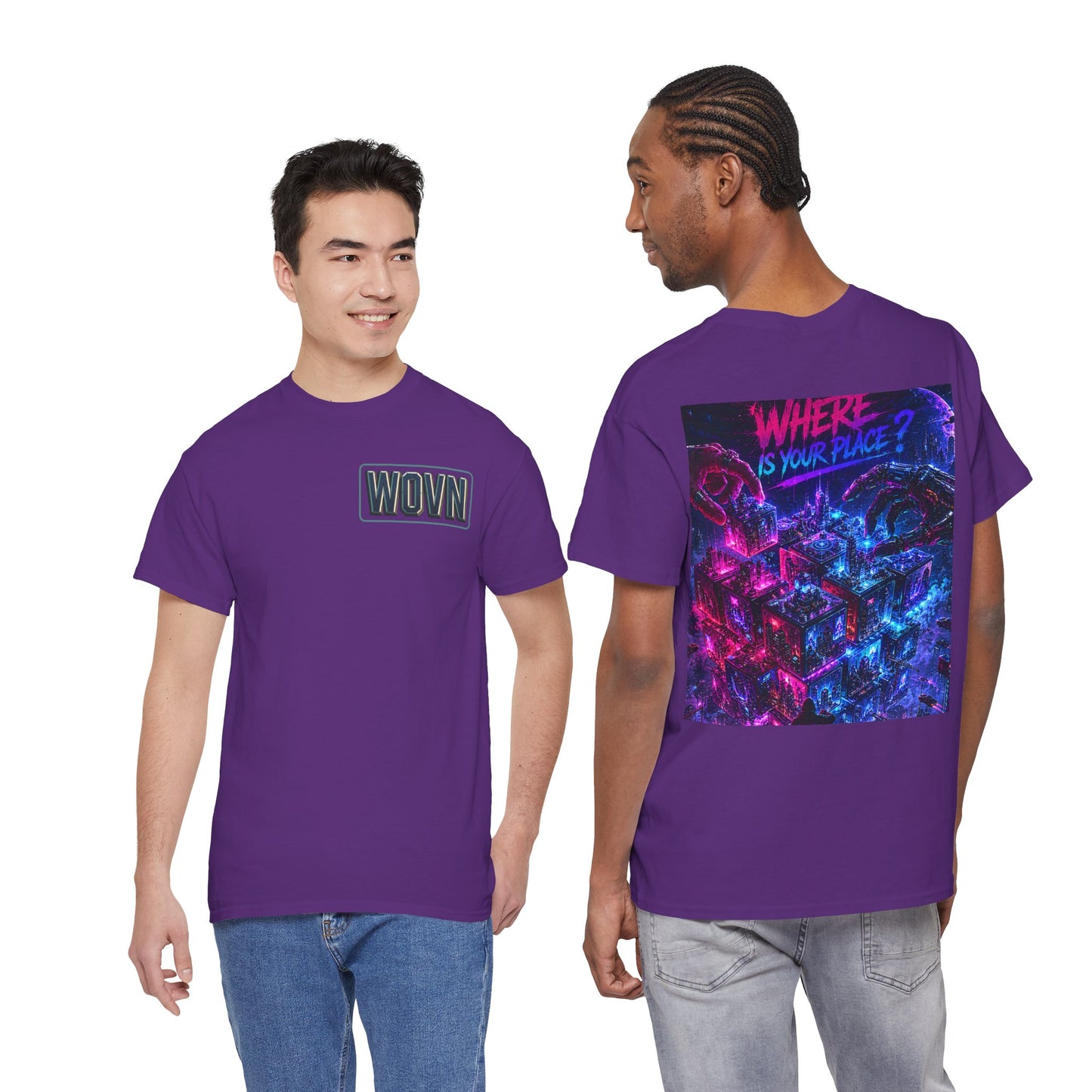 Graphic Tee — "Where Is Your Place?" Neon Cyberpunk Back Print