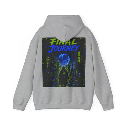 Final Journey Hoodie — Neon Cyberpunk Graphic Hooded Sweatshirt
