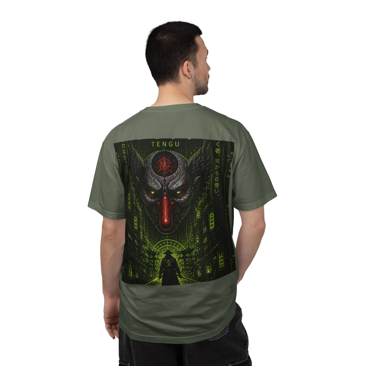T-Shirt — 'WOVN' Tengu Cyberpunk Graphic Tee (Garment-Dyed)