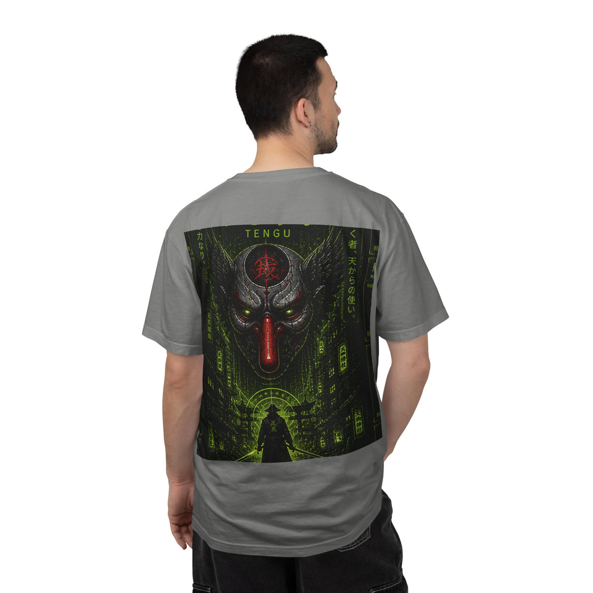 T-Shirt — 'WOVN' Tengu Cyberpunk Graphic Tee (Garment-Dyed)
