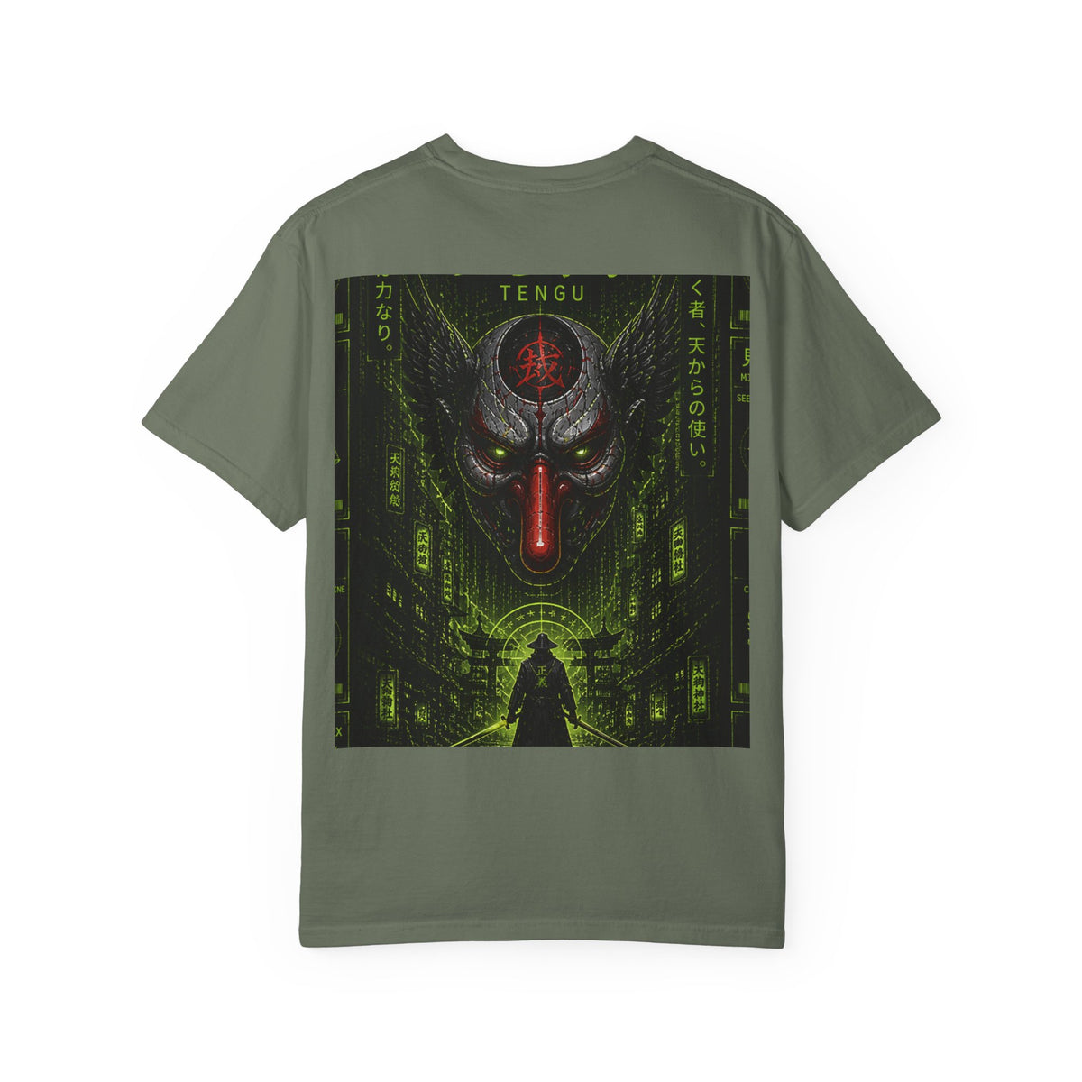 T-Shirt — 'WOVN' Tengu Cyberpunk Graphic Tee (Garment-Dyed)