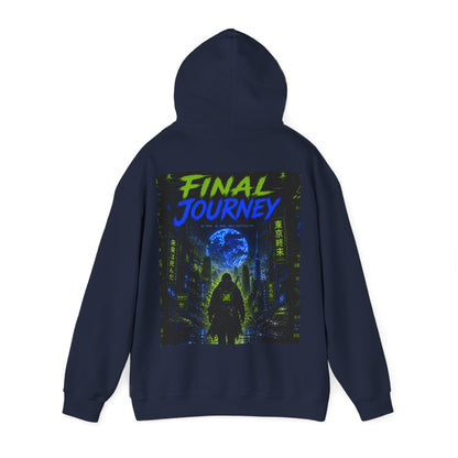 Final Journey Hoodie — Neon Cyberpunk Graphic Hooded Sweatshirt