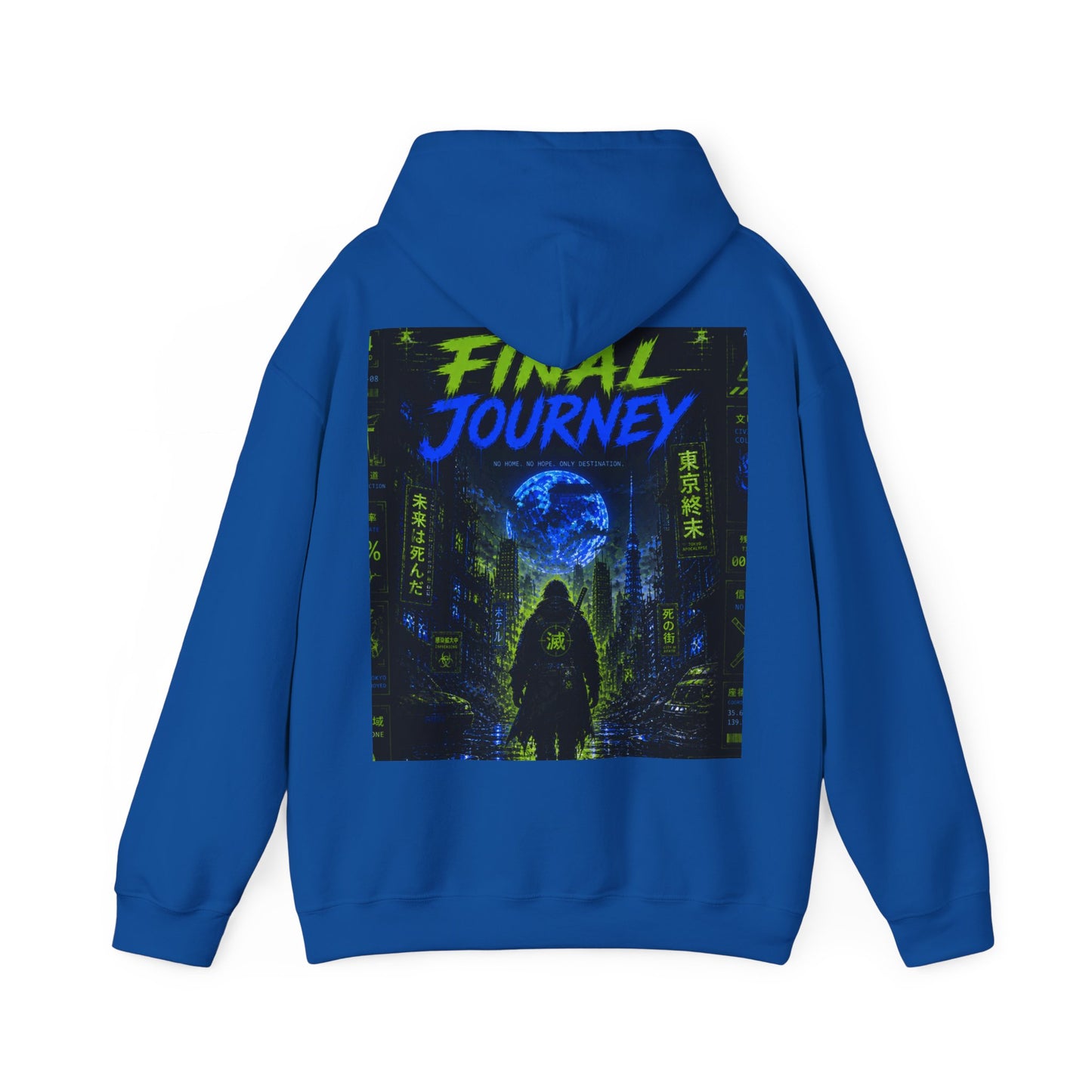 Final Journey Hoodie — Neon Cyberpunk Graphic Hooded Sweatshirt