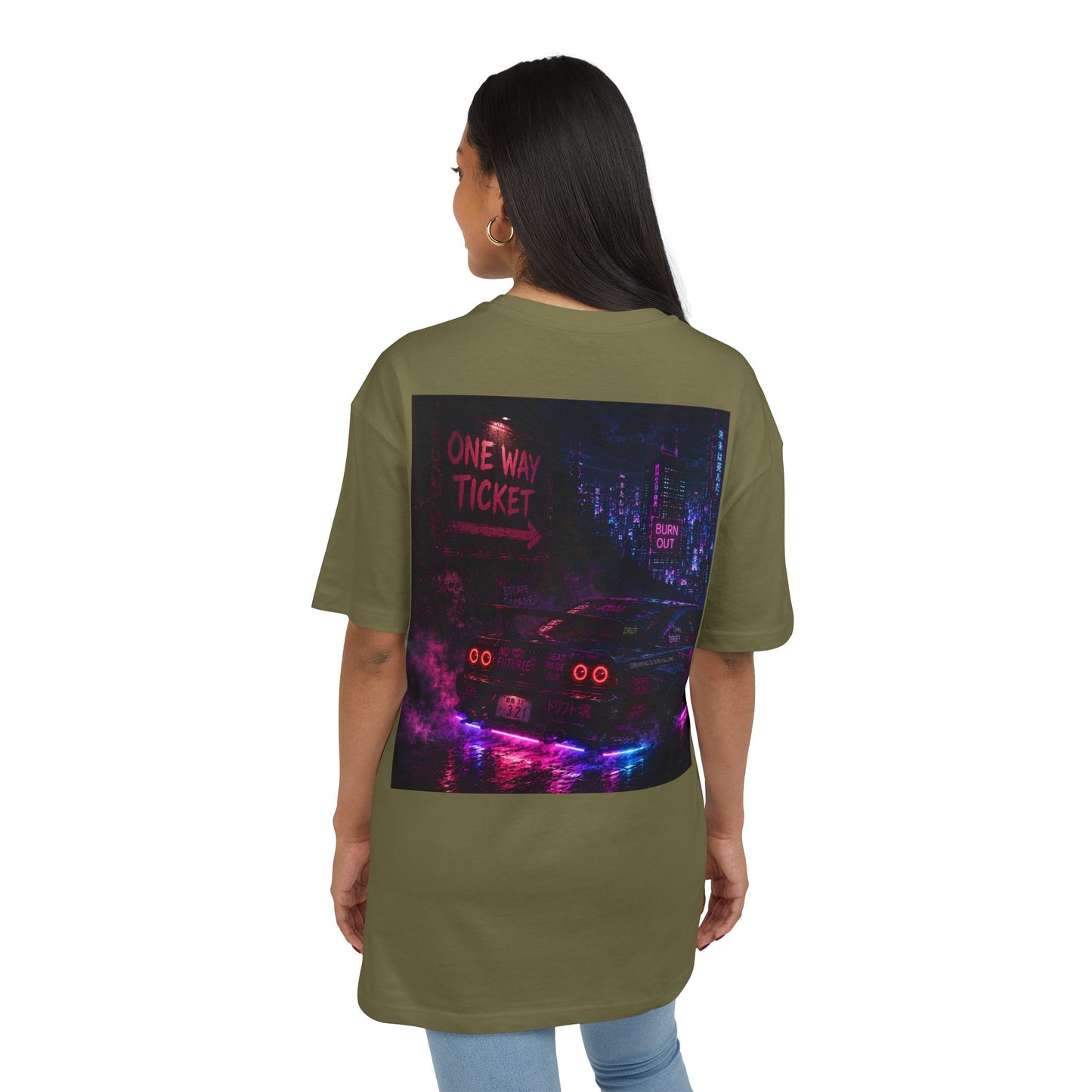 WOVN Neon City Tee — 'One Way Ticket' Oversized Graphic T-Shirt