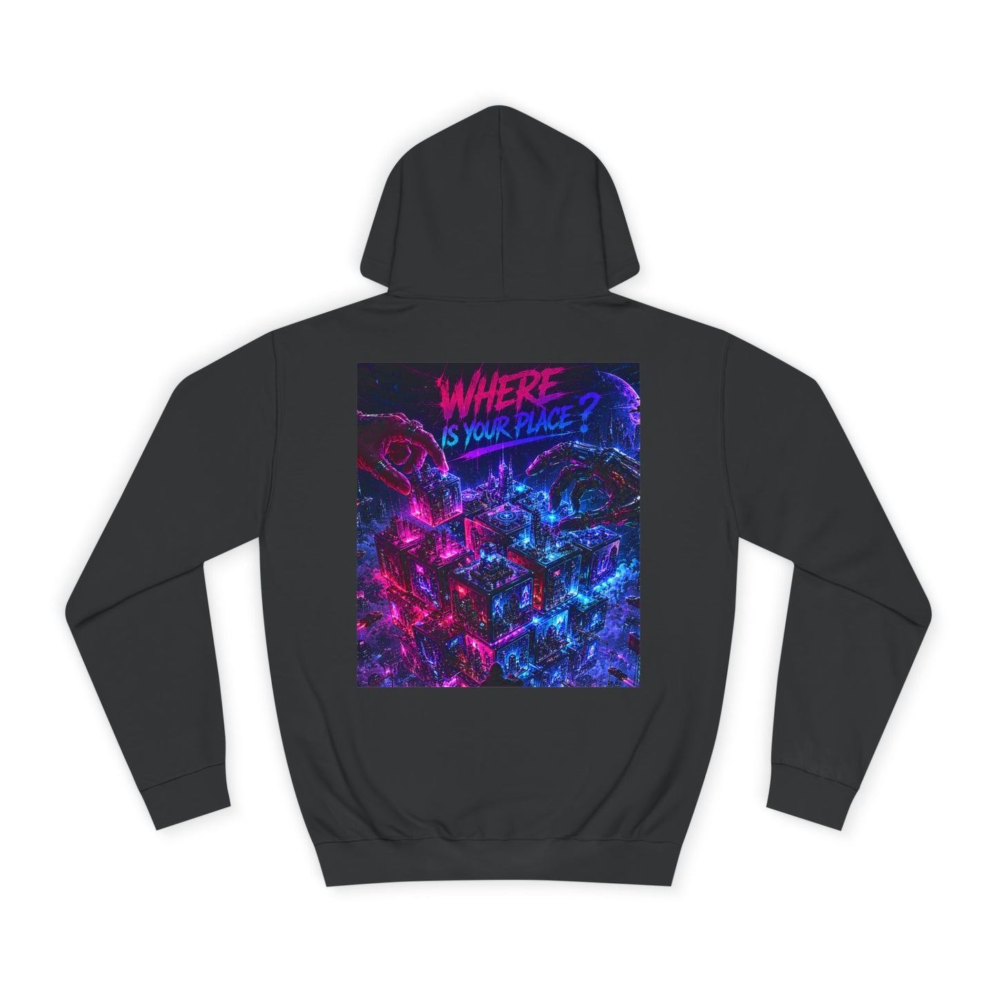 College Hoodie — "Where Is Your Peace?" Neon Skull Graphic