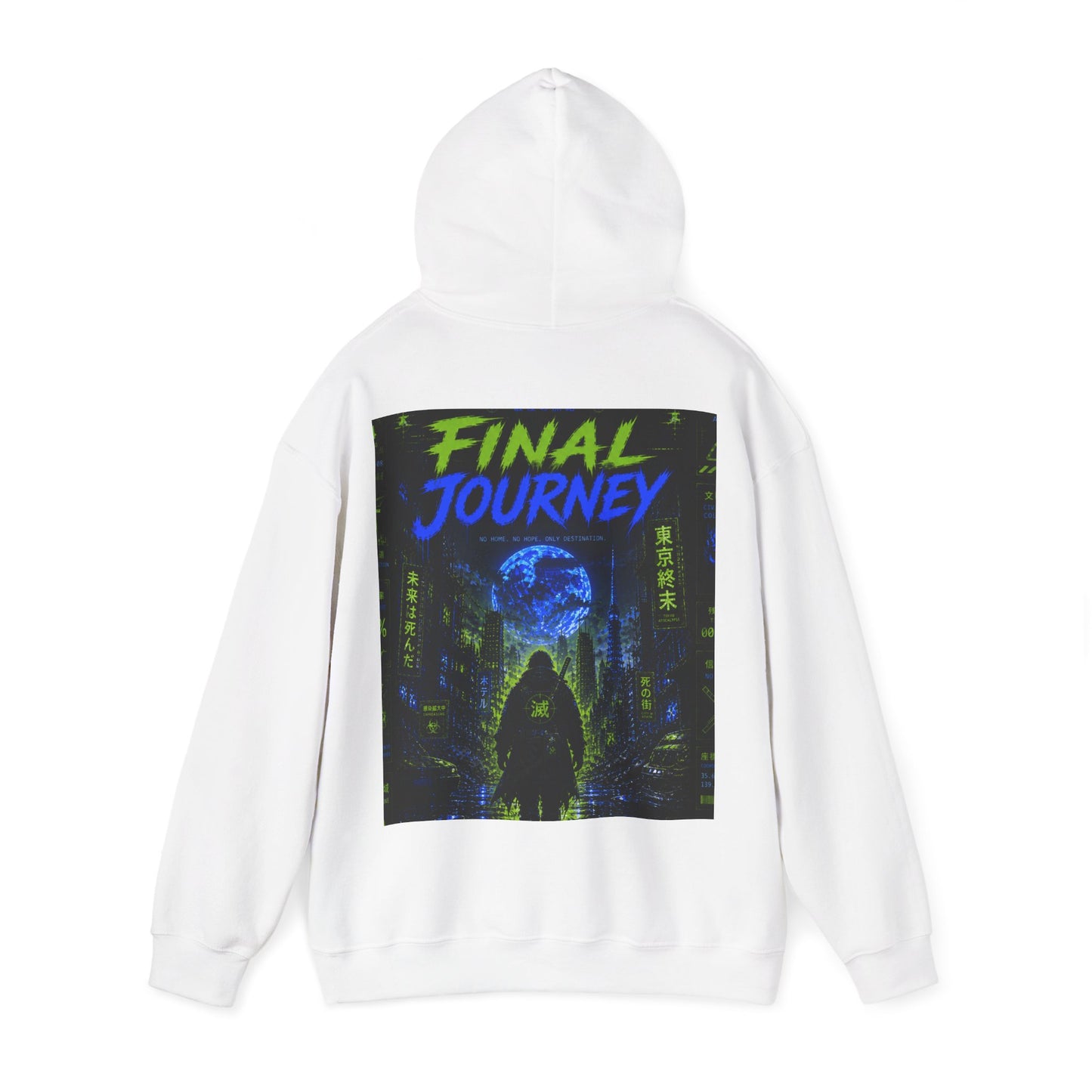 Final Journey Hoodie — Neon Cyberpunk Graphic Hooded Sweatshirt