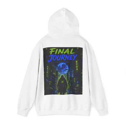 Final Journey Hoodie — Neon Cyberpunk Graphic Hooded Sweatshirt