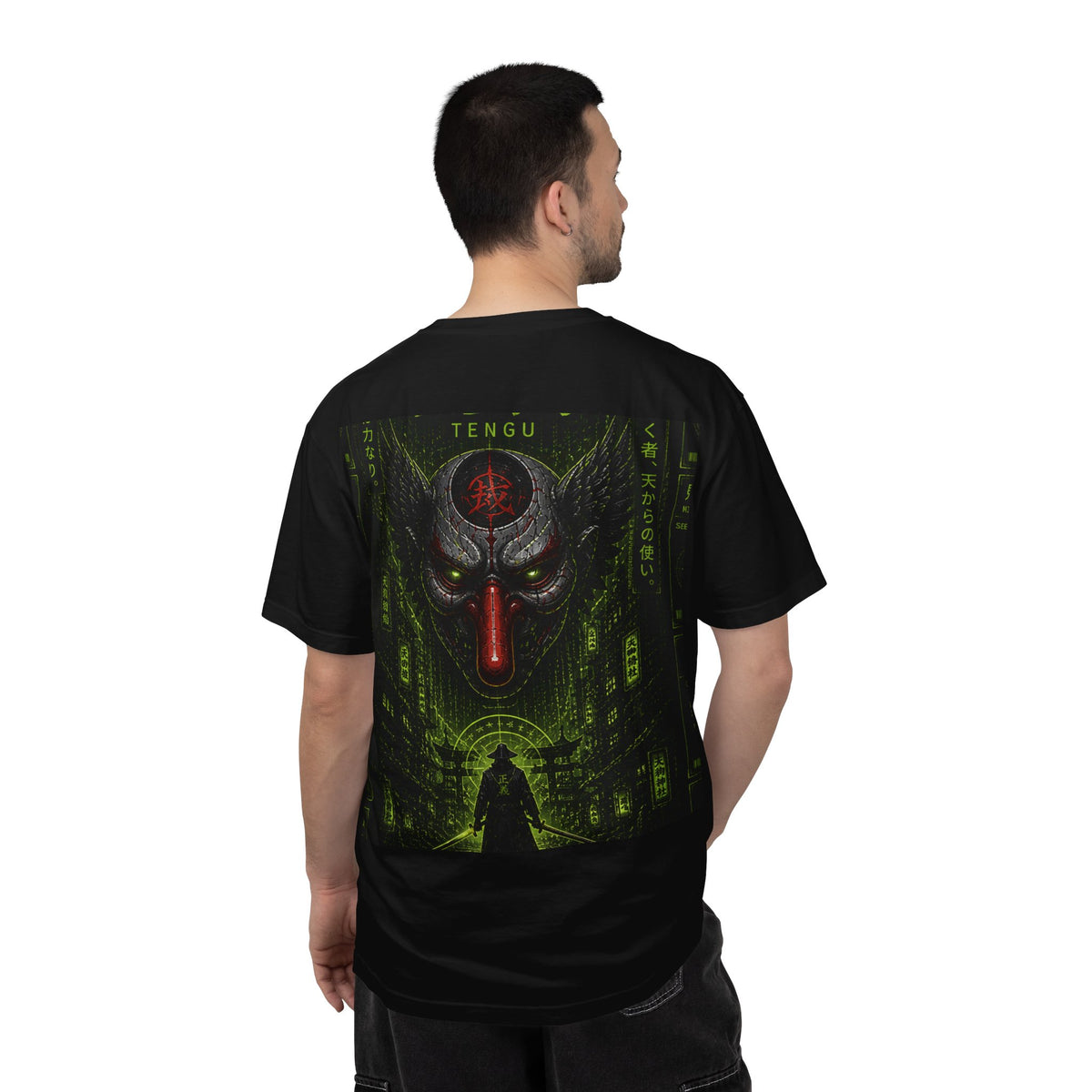 T-Shirt — 'WOVN' Tengu Cyberpunk Graphic Tee (Garment-Dyed)