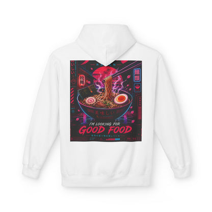 Ramen Hunt Hoodie — Neon Cyberpunk "I'm Looking For Good Food" Graphic