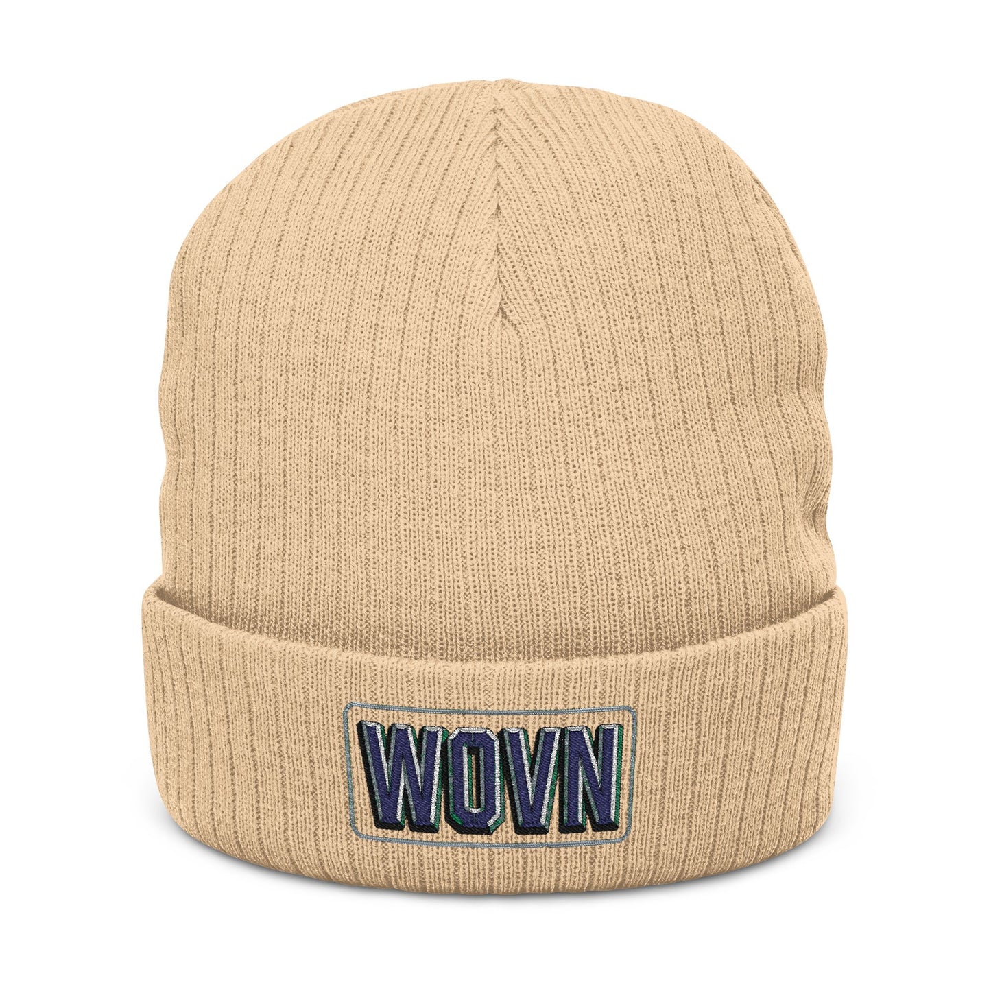WOVN Embroidered Ribbed Knit Beanie – Cozy Black Cuffed Winter Hat