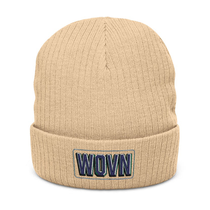 WOVN Embroidered Ribbed Knit Beanie – Cozy Black Cuffed Winter Hat