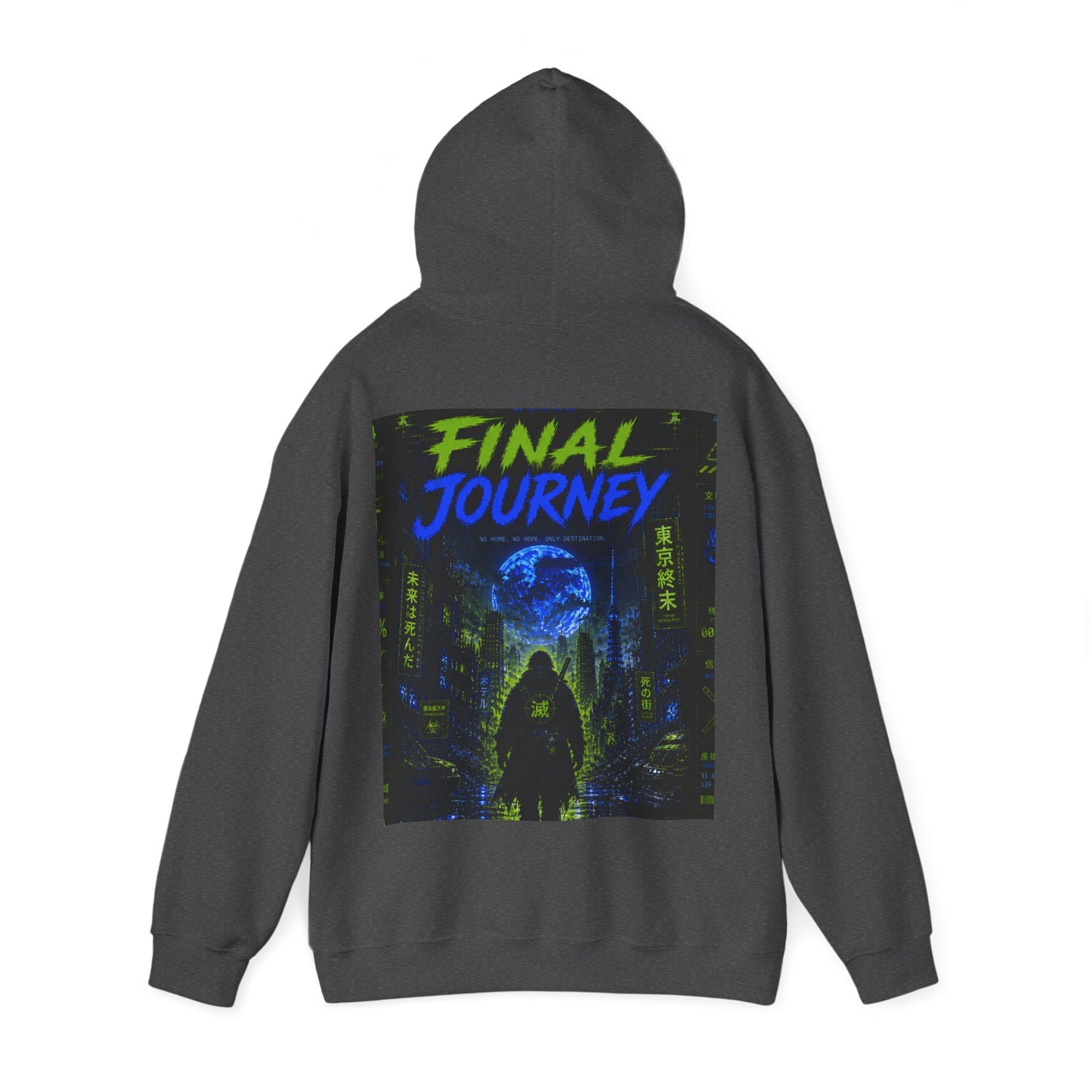 Final Journey Hoodie — Neon Cyberpunk Graphic Hooded Sweatshirt