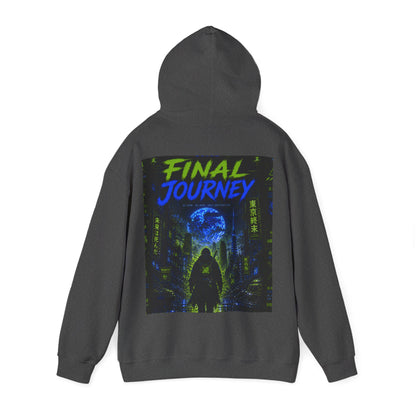 Final Journey Hoodie — Neon Cyberpunk Graphic Hooded Sweatshirt