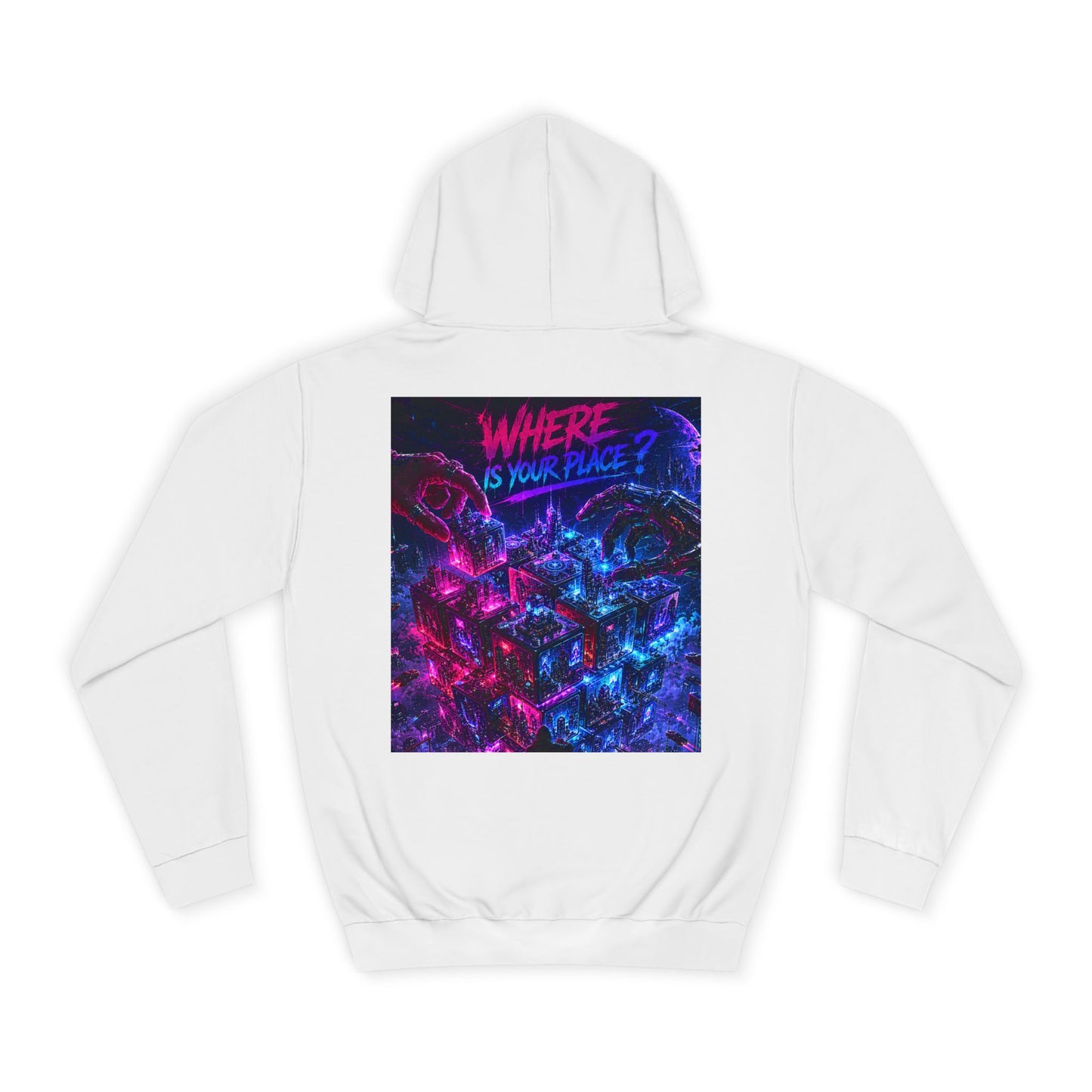 College Hoodie — "Where Is Your Peace?" Neon Skull Graphic