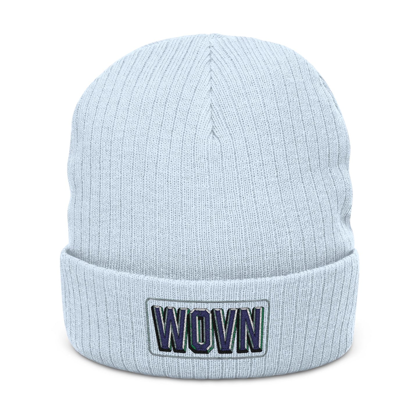 WOVN Embroidered Ribbed Knit Beanie – Cozy Black Cuffed Winter Hat