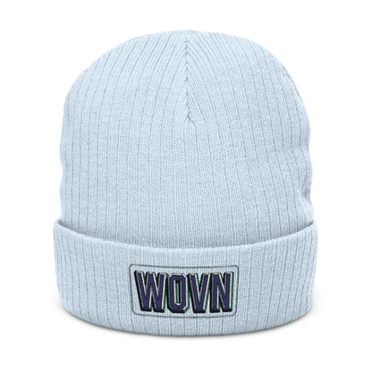 WOVN Embroidered Ribbed Knit Beanie – Cozy Black Cuffed Winter Hat
