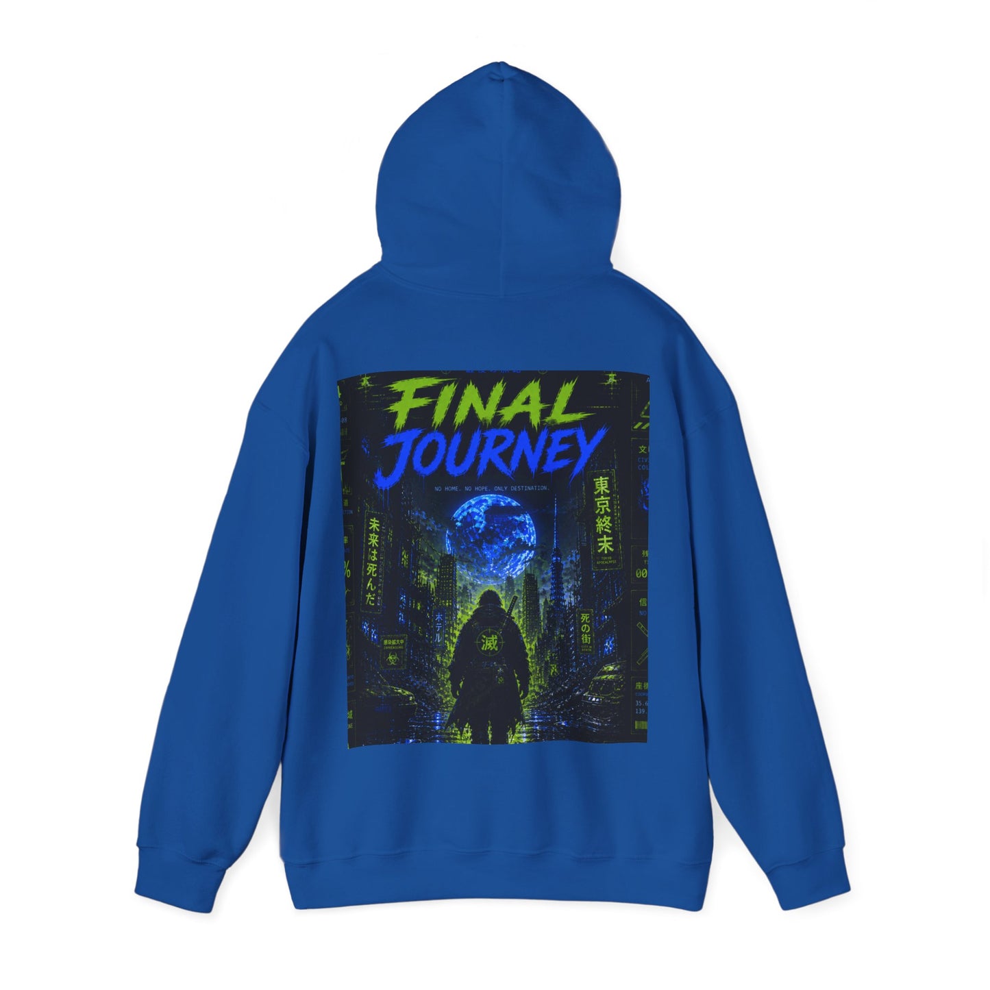 Final Journey Hoodie — Neon Cyberpunk Graphic Hooded Sweatshirt