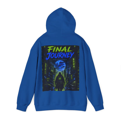 Final Journey Hoodie — Neon Cyberpunk Graphic Hooded Sweatshirt