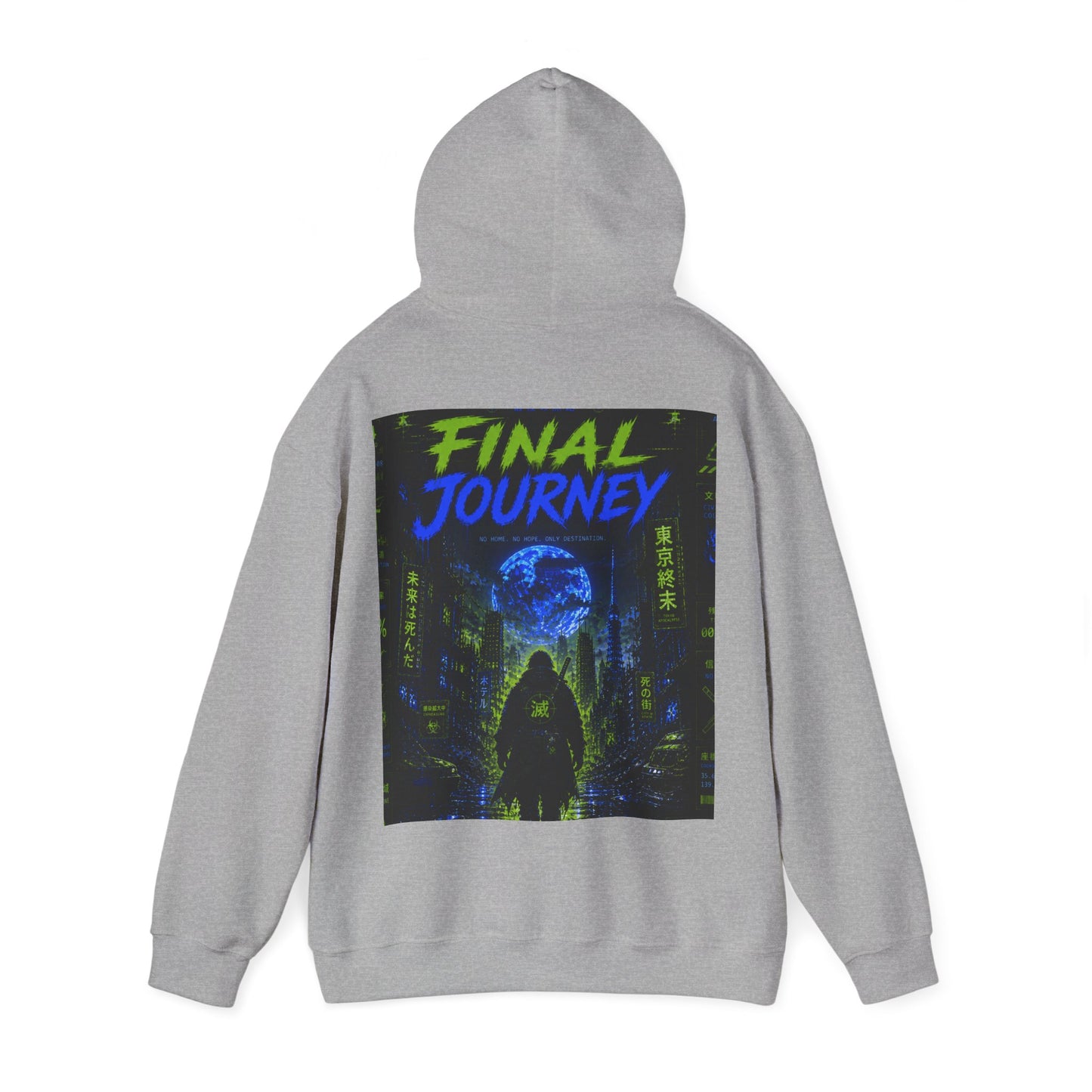 Final Journey Hoodie — Neon Cyberpunk Graphic Hooded Sweatshirt