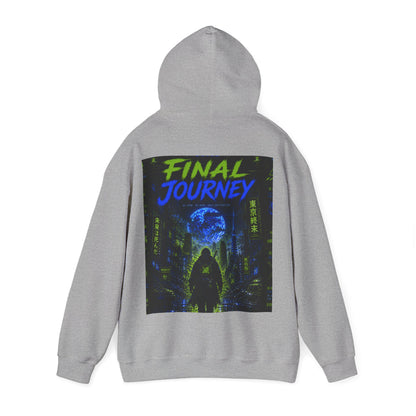 Final Journey Hoodie — Neon Cyberpunk Graphic Hooded Sweatshirt