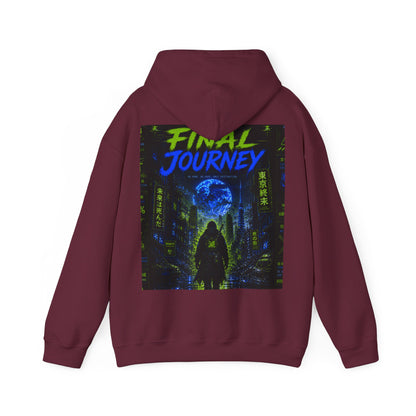 Final Journey Hoodie — Neon Cyberpunk Graphic Hooded Sweatshirt