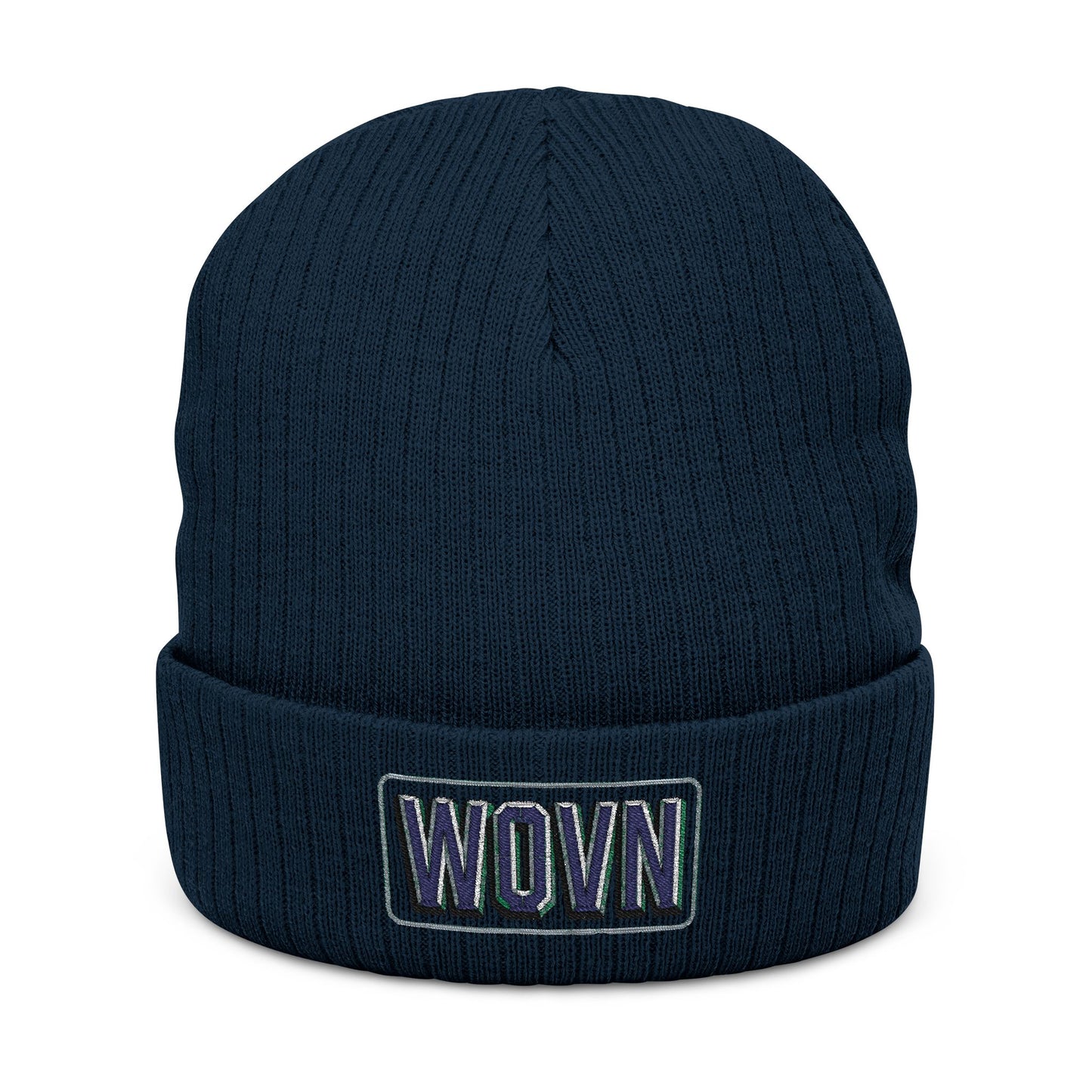 WOVN Embroidered Ribbed Knit Beanie – Cozy Black Cuffed Winter Hat