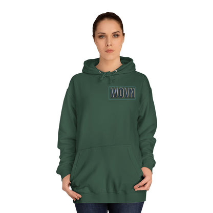 College Hoodie — "Where Is Your Peace?" Neon Skull Graphic