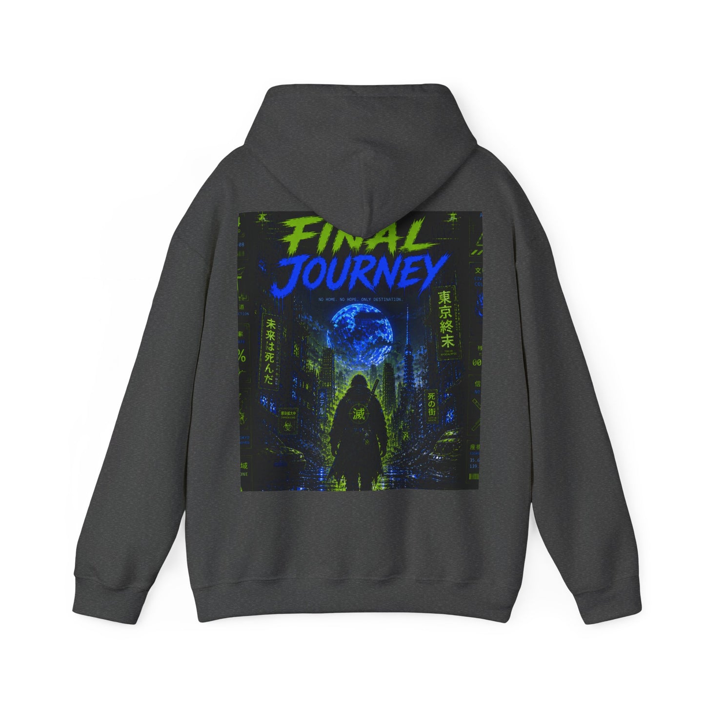 Final Journey Hoodie — Neon Cyberpunk Graphic Hooded Sweatshirt