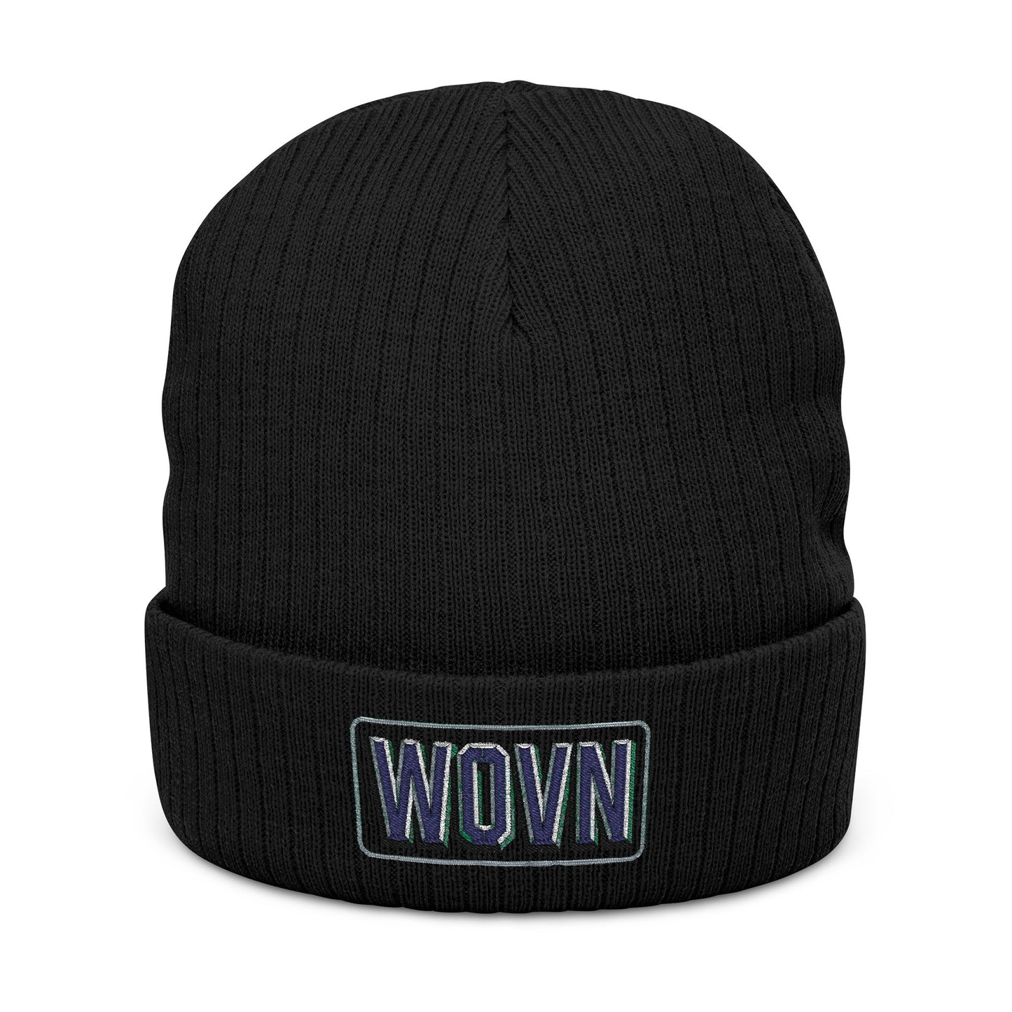 WOVN Embroidered Ribbed Knit Beanie – Cozy Black Cuffed Winter Hat