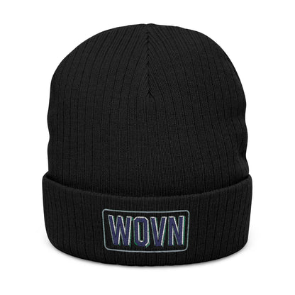 WOVN Embroidered Ribbed Knit Beanie – Cozy Black Cuffed Winter Hat