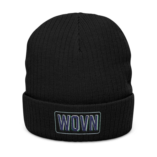 WOVN Embroidered Ribbed Knit Beanie – Cozy Black Cuffed Winter Hat