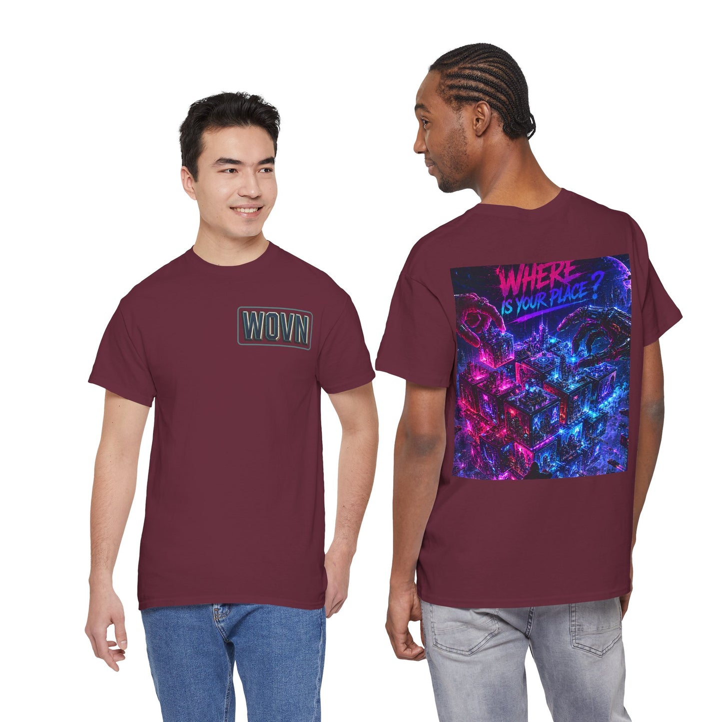 Graphic Tee — "Where Is Your Place?" Neon Cyberpunk Back Print