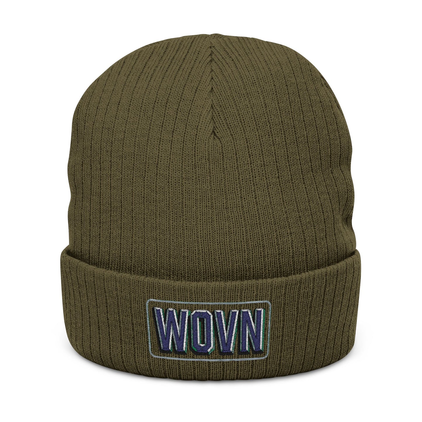 WOVN Embroidered Ribbed Knit Beanie – Cozy Black Cuffed Winter Hat
