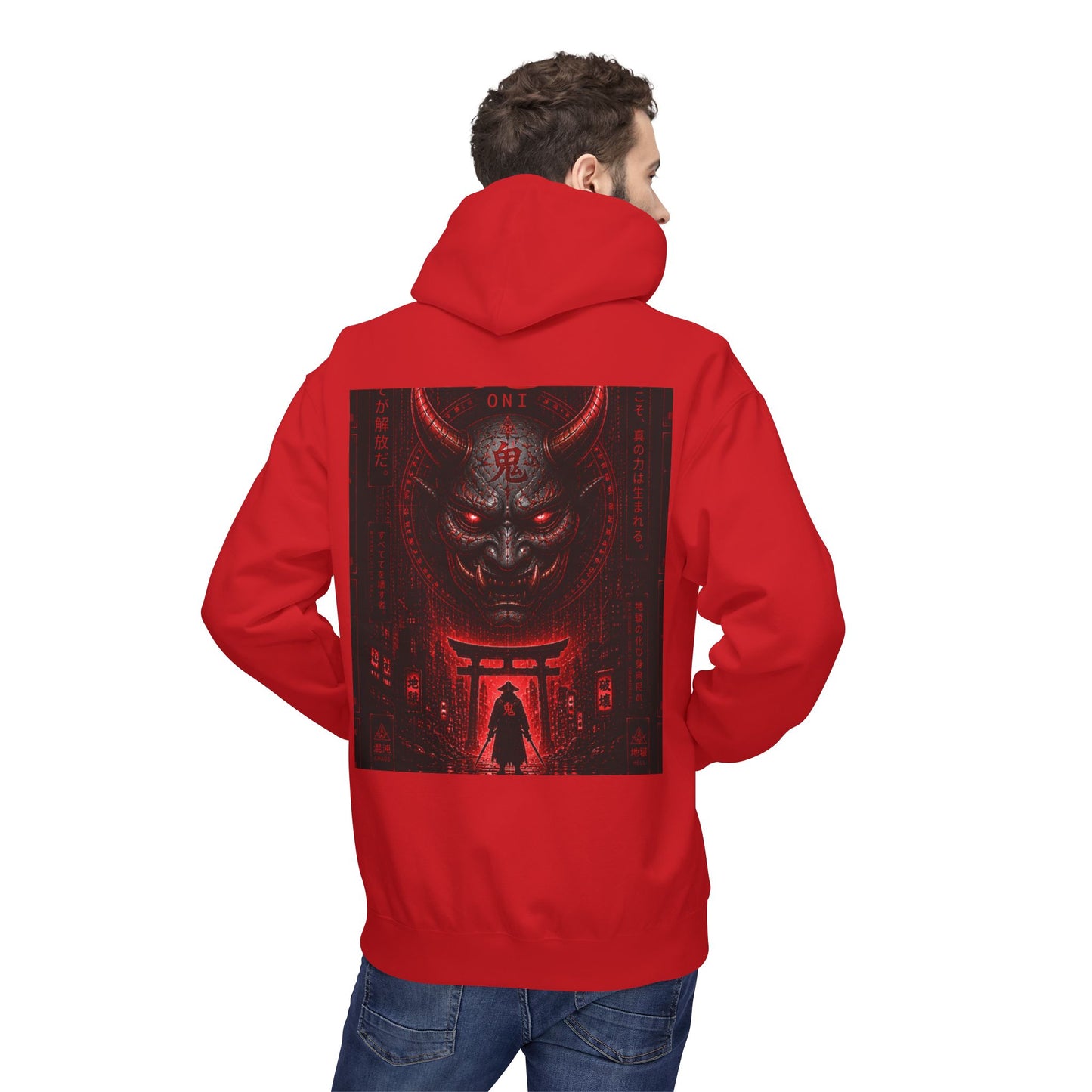 Hoodie — Red Oni Shrine Graphic Hoodie (WOVN Chest Logo)