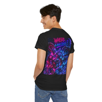 Graphic Tee — "Where Is Your Place?" Neon Cyberpunk Back Print