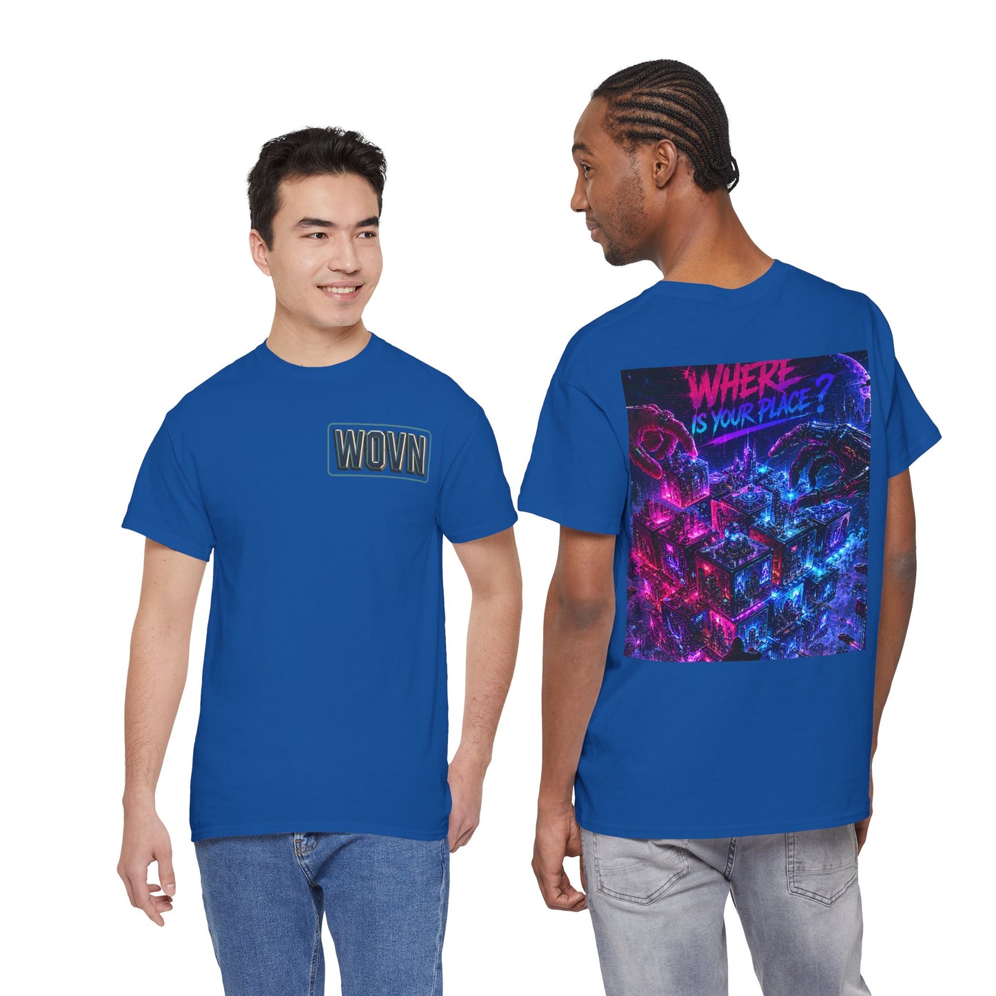 Graphic Tee — "Where Is Your Place?" Neon Cyberpunk Back Print