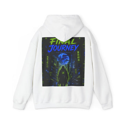 Final Journey Hoodie — Neon Cyberpunk Graphic Hooded Sweatshirt