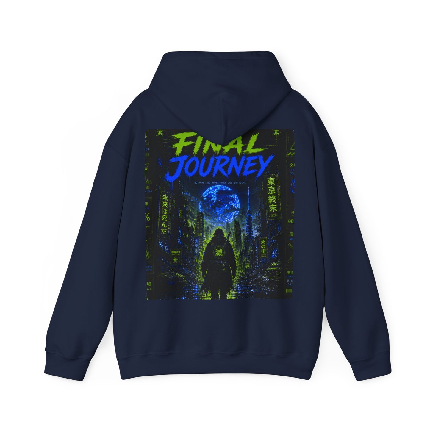 Final Journey Hoodie — Neon Cyberpunk Graphic Hooded Sweatshirt