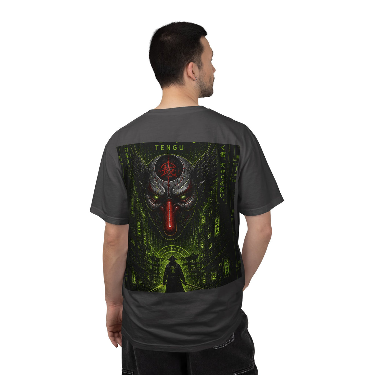 T-Shirt — 'WOVN' Tengu Cyberpunk Graphic Tee (Garment-Dyed)