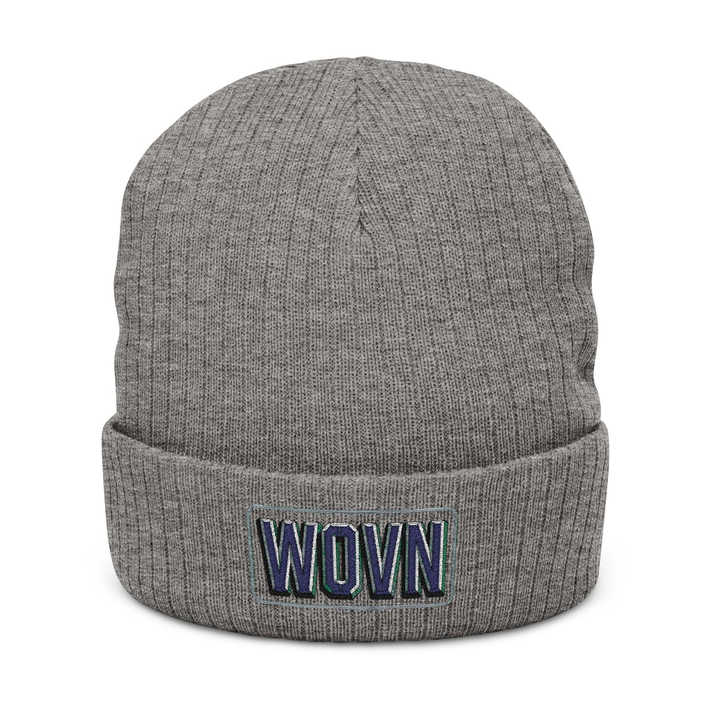 WOVN Embroidered Ribbed Knit Beanie – Cozy Black Cuffed Winter Hat