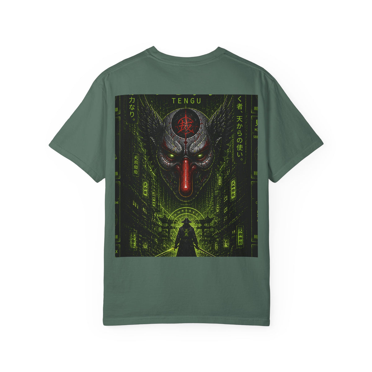 T-Shirt — 'WOVN' Tengu Cyberpunk Graphic Tee (Garment-Dyed)
