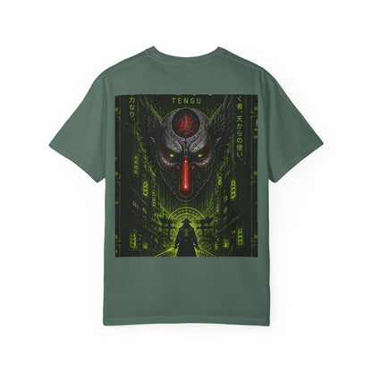 T-Shirt — 'WOVN' Tengu Cyberpunk Graphic Tee (Garment-Dyed)