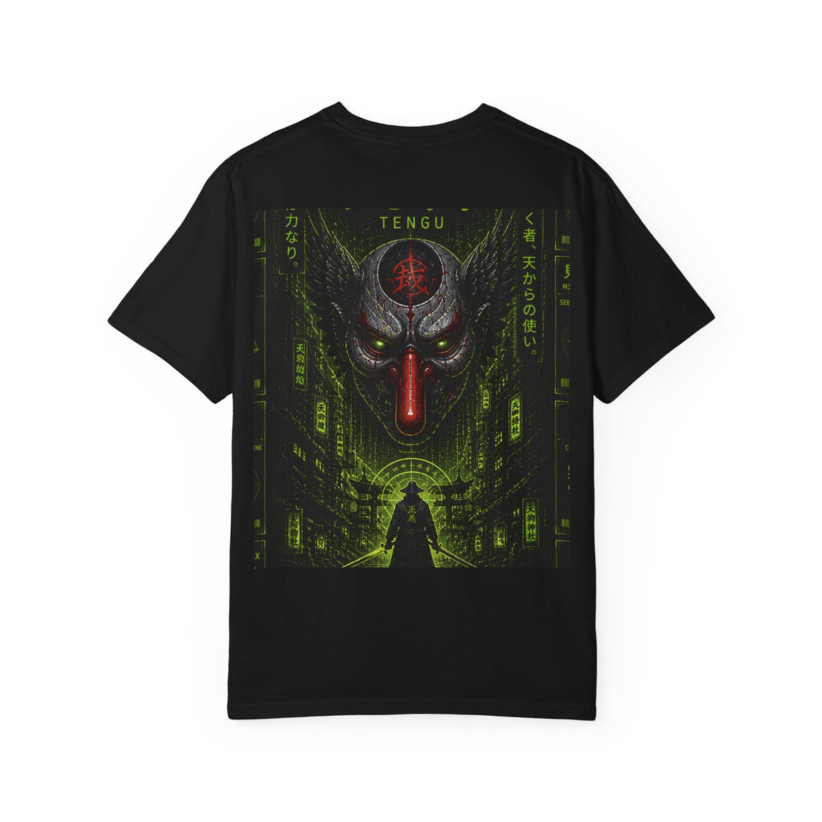 T-Shirt — 'WOVN' Tengu Cyberpunk Graphic Tee (Garment-Dyed)