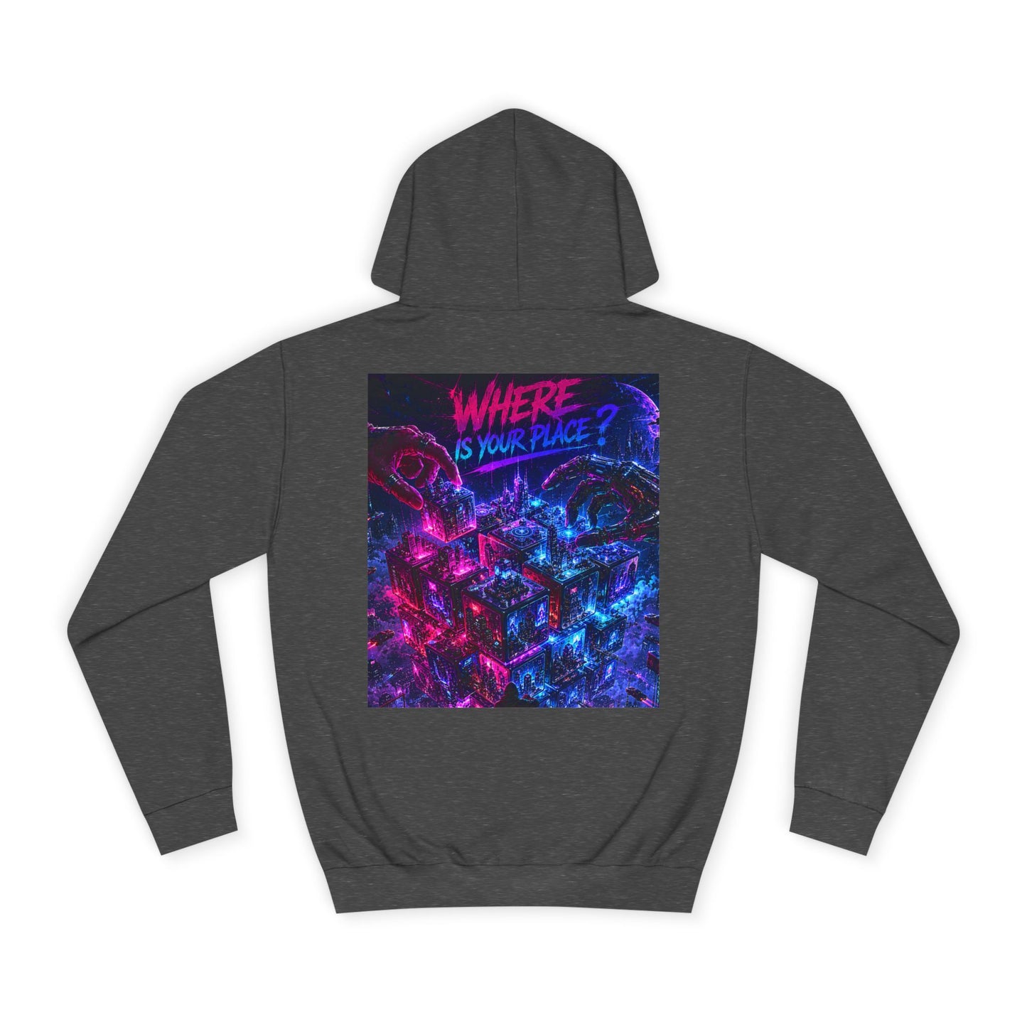 College Hoodie — "Where Is Your Peace?" Neon Skull Graphic