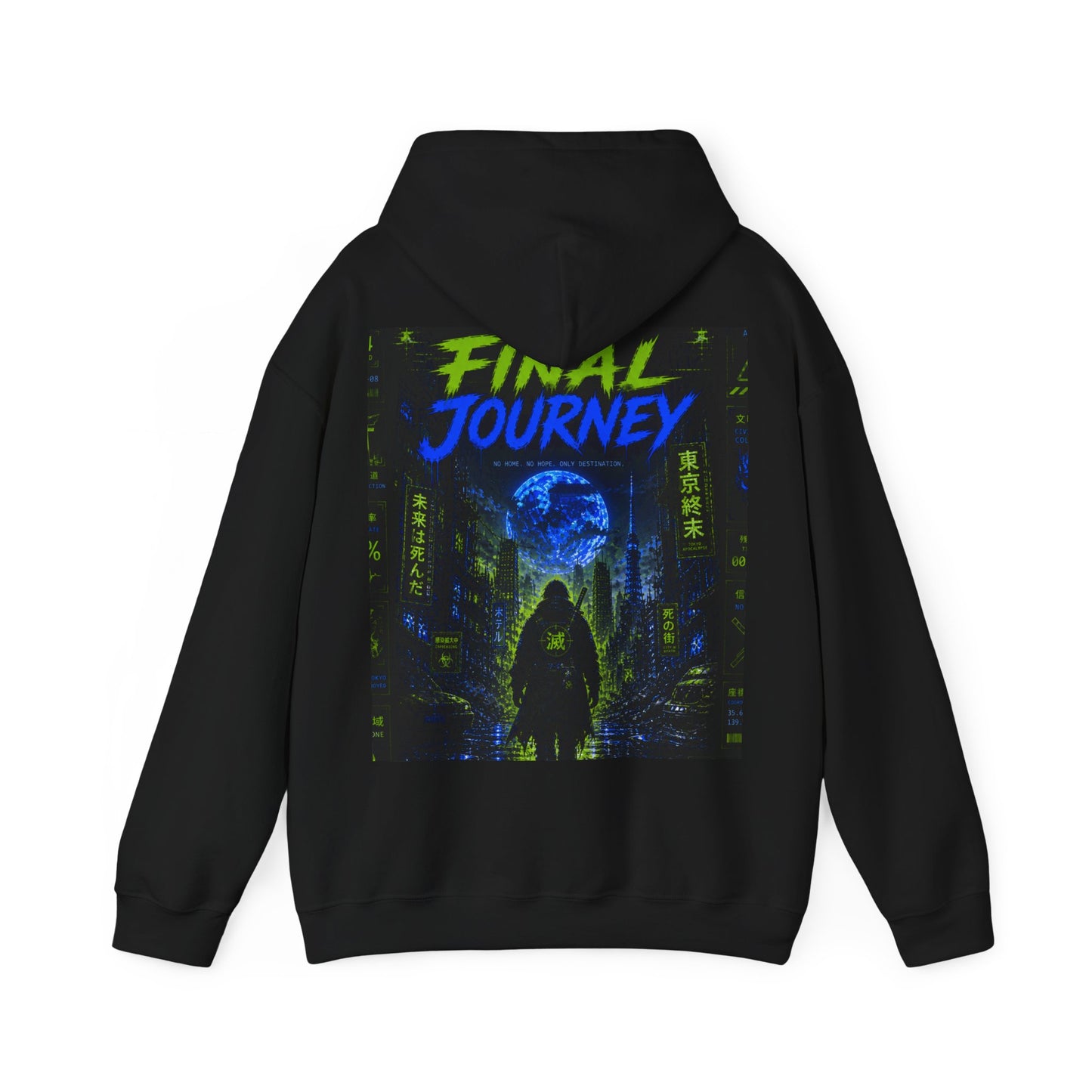 Final Journey Hoodie — Neon Cyberpunk Graphic Hooded Sweatshirt