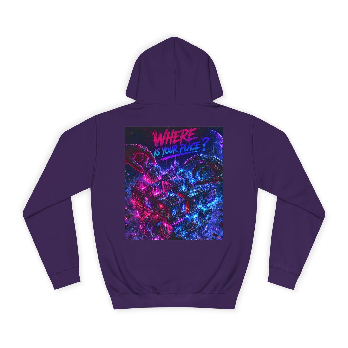 College Hoodie — "Where Is Your Peace?" Neon Skull Graphic