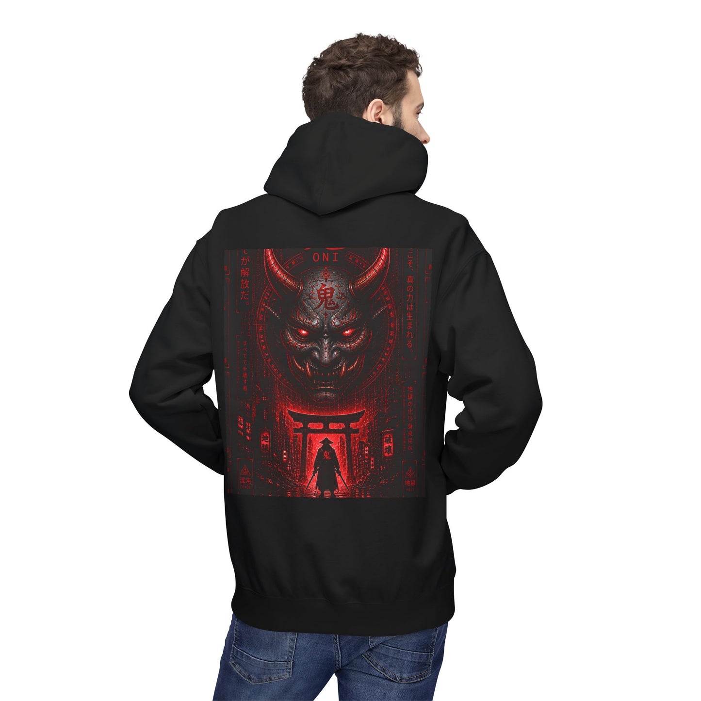 Hoodie — Red Oni Shrine Graphic Hoodie (WOVN Chest Logo)