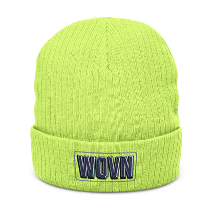 WOVN Embroidered Ribbed Knit Beanie – Cozy Black Cuffed Winter Hat