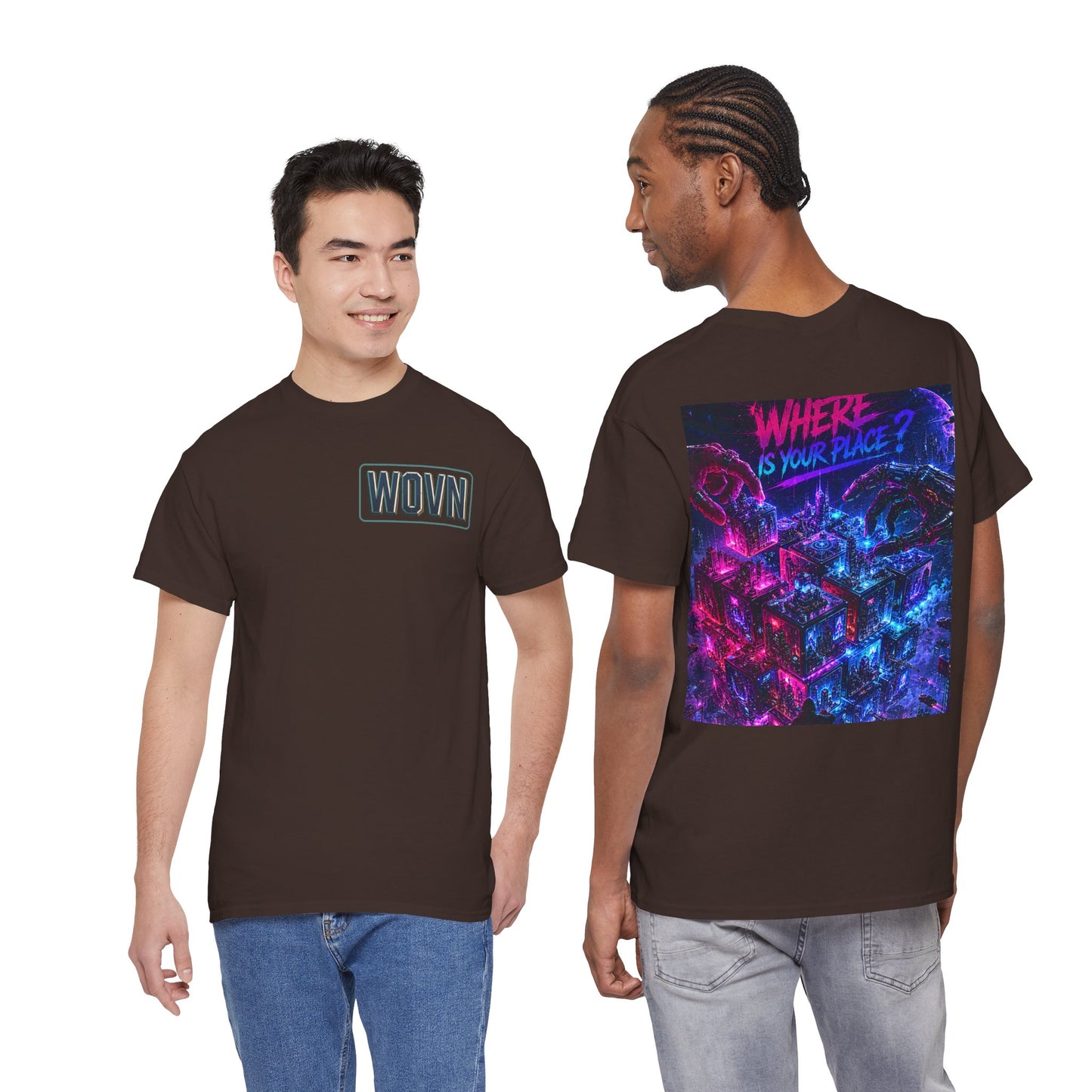 Graphic Tee — "Where Is Your Place?" Neon Cyberpunk Back Print