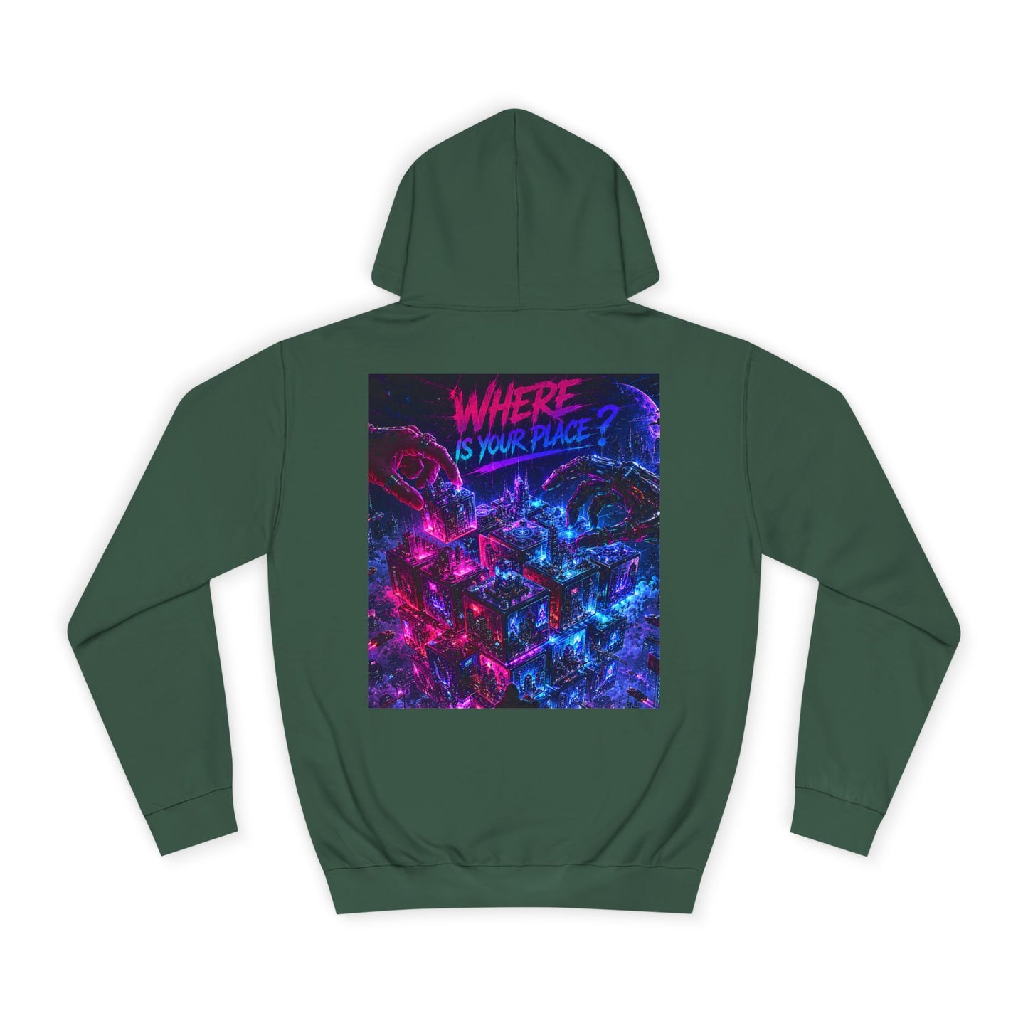 College Hoodie — "Where Is Your Peace?" Neon Skull Graphic